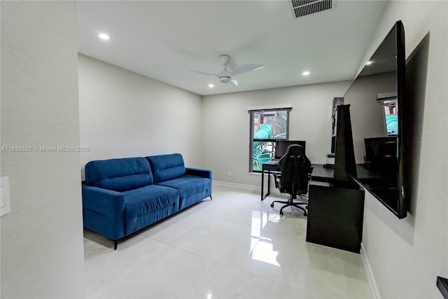 1149 SE Sandia Dr, Port St Lucie, FL 34983 - tiled office with ceiling fan and recessed lighting