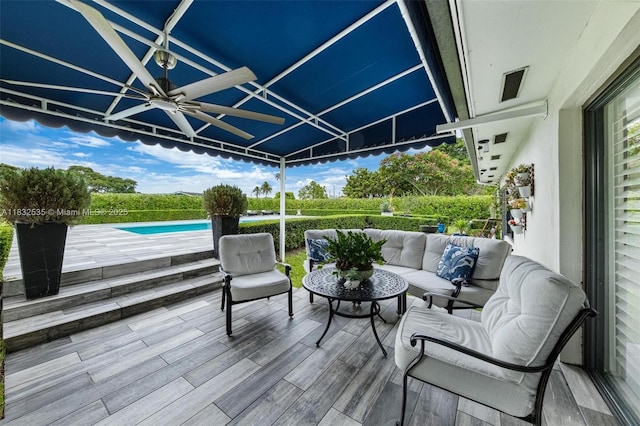 10321 SW 102nd Ave, Miami, FL 33176 - deck with an outdoor living space, an outdoor pool, and ceiling fan