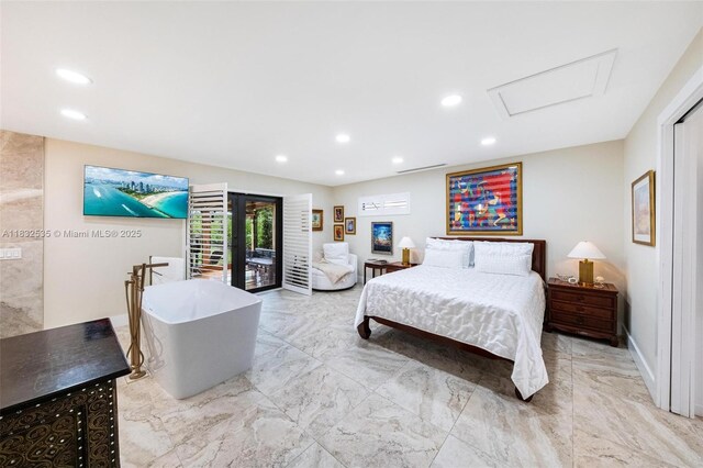 10321 SW 102nd Ave, Miami, FL 33176 - bedroom with marble finish flooring, attic access, recessed lighting, and access to outside