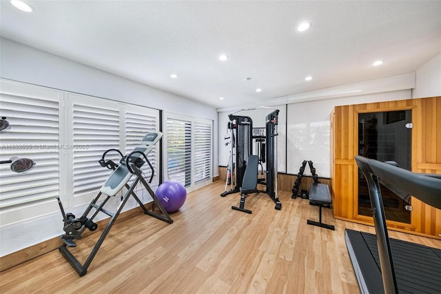 10321 SW 102nd Ave, Miami, FL 33176 - exercise area with light wood-style flooring and recessed lighting