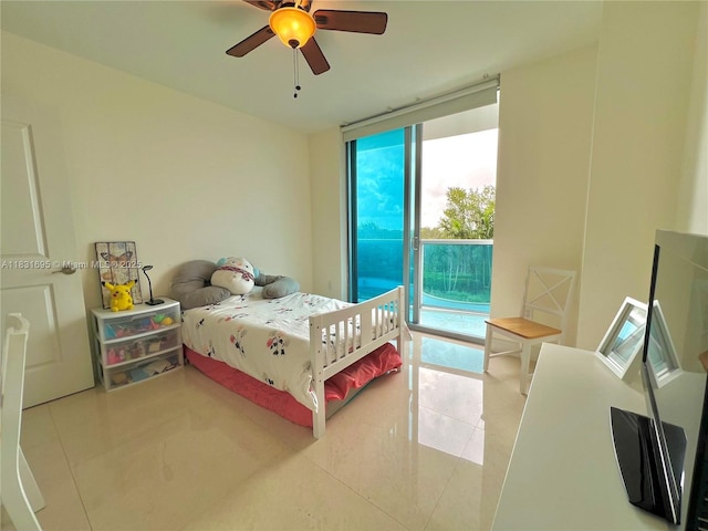 2641 N Flamingo Rd Unit 605N, Sunrise, FL 33323 - tiled bedroom with access to exterior, multiple windows, and a ceiling fan
