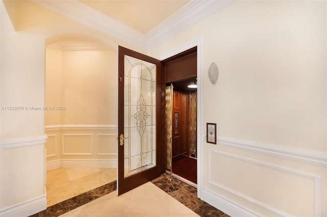 7245 SW 104th St, Pinecrest, FL 33156 - bathroom featuring a decorative wall, ornamental molding, and wainscoting