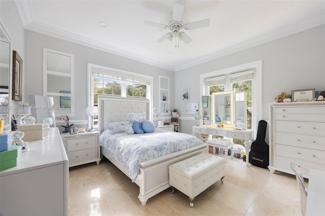 7245 SW 104th St, Pinecrest, FL 33156 - bedroom featuring multiple windows, crown molding, and a ceiling fan
