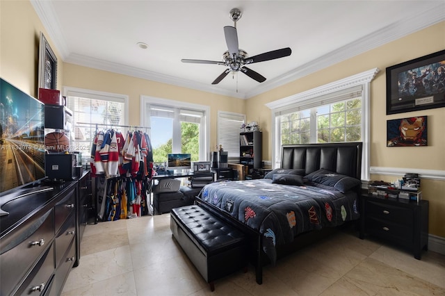 7245 SW 104th St, Pinecrest, FL 33156 - bedroom with ornamental molding and a ceiling fan