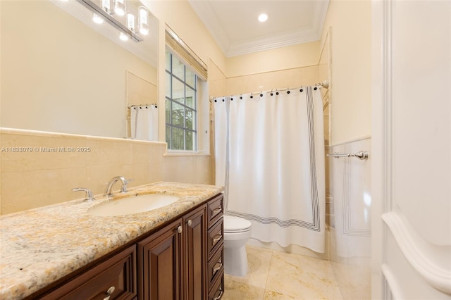7245 SW 104th St, Pinecrest, FL 33156 - full bathroom with ornamental molding, vanity, and marble finish flooring