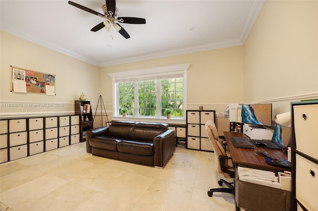 7245 SW 104th St, Pinecrest, FL 33156 - home office featuring crown molding and ceiling fan