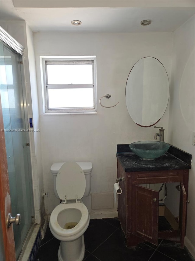 400 Kings Point Dr Unit 401, Sunny Isles Beach, FL 33160 - bathroom with vanity, a stall shower, and tile patterned floors