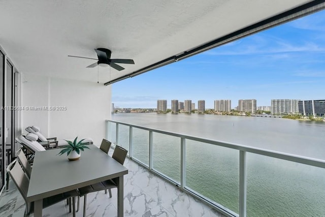 18100 N Bay Rd Unit 1108, Sunny Isles Beach, FL 33160 - balcony featuring a ceiling fan, a water view, and a view of city