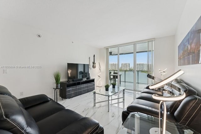 18100 N Bay Rd Unit 1108, Sunny Isles Beach, FL 33160 - living room featuring marble tiled flooring and expansive windows
