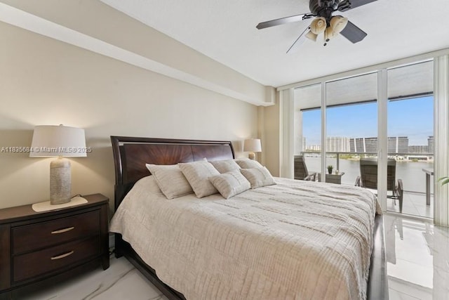 18100 N Bay Rd Unit 1108, Sunny Isles Beach, FL 33160 - bedroom featuring access to exterior, floor to ceiling windows, and ceiling fan