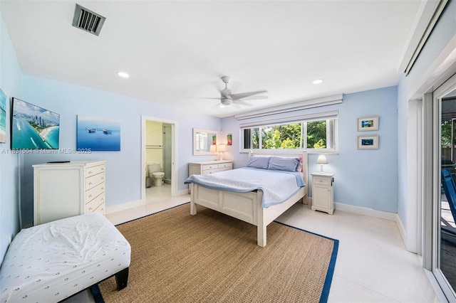 9720 SW 140th St, Miami, FL 33176 - bedroom featuring light tile patterned flooring, recessed lighting, connected bathroom, and a ceiling fan