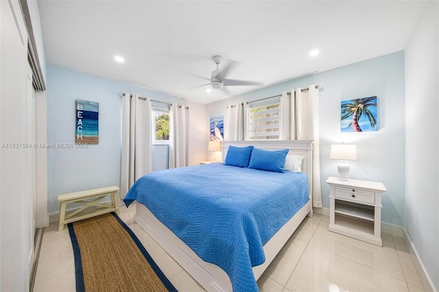 9720 SW 140th St, Miami, FL 33176 - bedroom featuring recessed lighting, light tile patterned floors, and ceiling fan