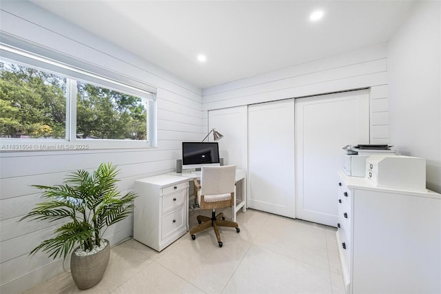 9720 SW 140th St, Miami, FL 33176 - office featuring light tile patterned floors, recessed lighting, and wooden walls