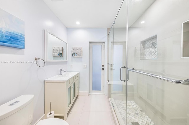 9720 SW 140th St, Miami, FL 33176 - full bath featuring vanity, tile patterned flooring, a shower stall, and recessed lighting