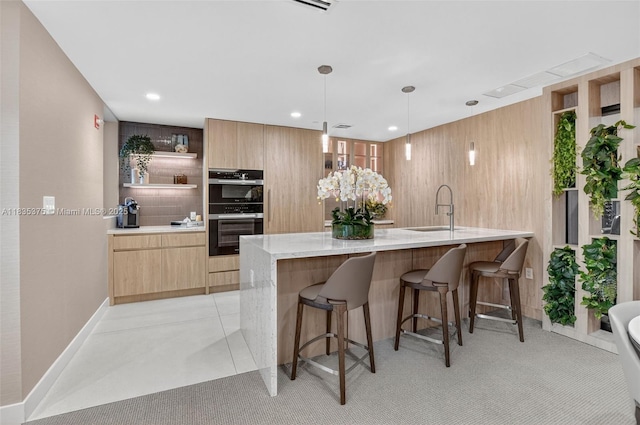 200 E Palmetto Park Rd Unit 714, Boca Raton, FL 33432 - kitchen featuring open shelves, modern cabinets, a breakfast bar area, double wall oven, and recessed lighting