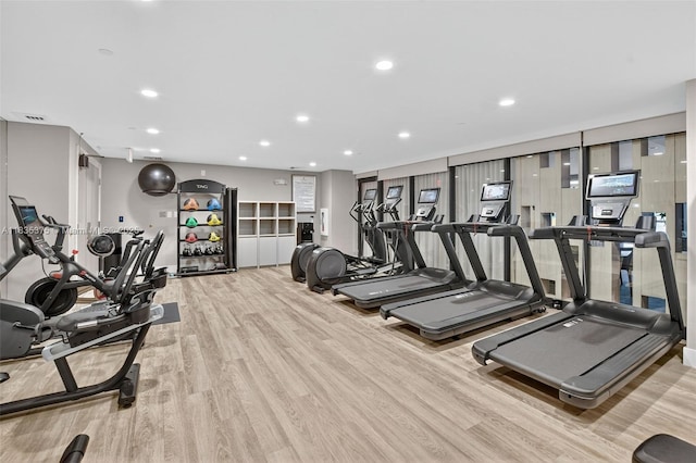 200 E Palmetto Park Rd Unit 714, Boca Raton, FL 33432 - exercise room with wood finished floors and recessed lighting