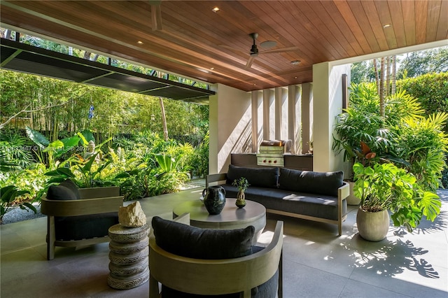 3910 Battersea Rd, Miami, FL 33133 - view of patio / terrace with a ceiling fan, an outdoor hangout area, and a grill
