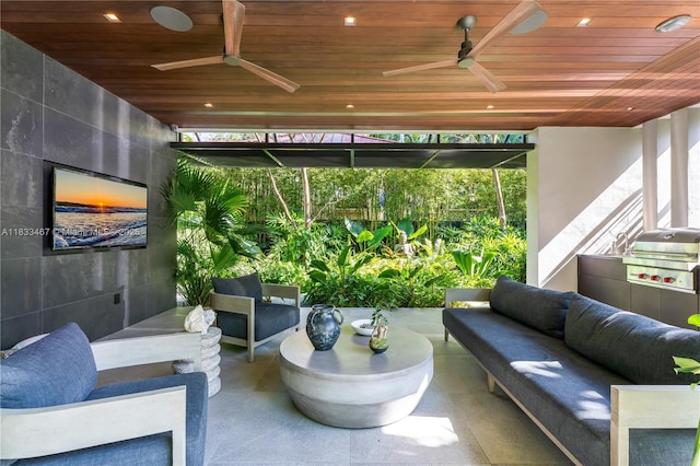3910 Battersea Rd, Miami, FL 33133 - view of patio / terrace featuring outdoor lounge area, ceiling fan, and area for grilling