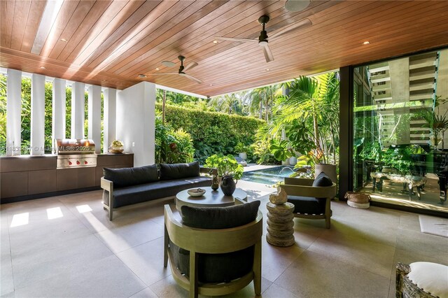 3910 Battersea Rd, Miami, FL 33133 - view of patio featuring area for grilling, ceiling fan, and an outdoor living space