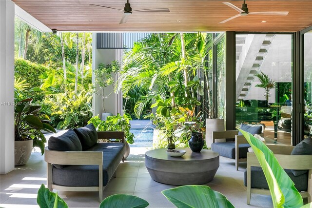 3910 Battersea Rd, Miami, FL 33133 - view of patio / terrace featuring a ceiling fan and an outdoor hangout area