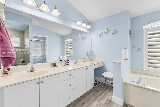 7130 Scarlet Sage Ct, Punta Gorda, FL 33955 - full bathroom with plenty of natural light, wood finished floors, double vanity, and a garden tub