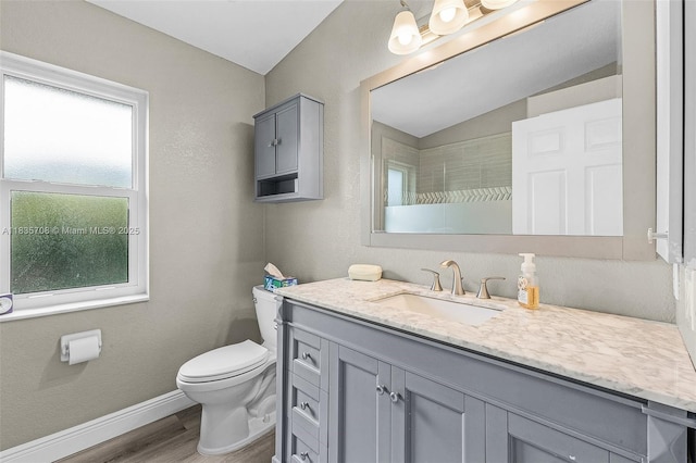 7130 Scarlet Sage Ct, Punta Gorda, FL 33955 - bathroom featuring vanity, wood finished floors, and lofted ceiling