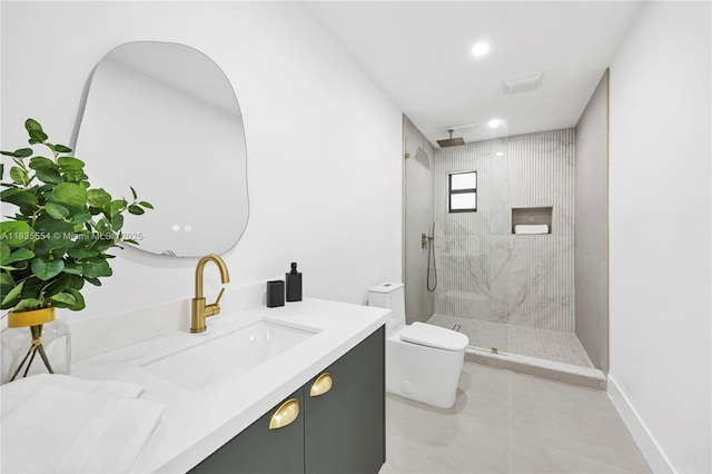 12505 SW 99th Ave, Miami, FL 33176 - bathroom with vanity, a shower stall, tile patterned floors, and recessed lighting