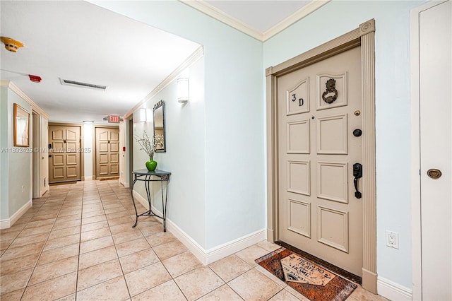 9341 E Bay Harbor Dr Unit 3D, Bay Harbor Islands, FL 33154 - foyer with crown molding and light tile patterned flooring