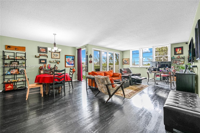 9341 E Bay Harbor Dr Unit 3D, Bay Harbor Islands, FL 33154 - living room with a textured ceiling, wood finished floors, and a chandelier