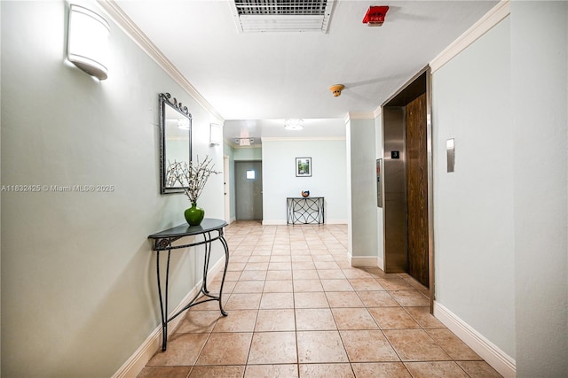 9341 E Bay Harbor Dr Unit 3D, Bay Harbor Islands, FL 33154 - hallway with elevator, crown molding, and light tile patterned floors