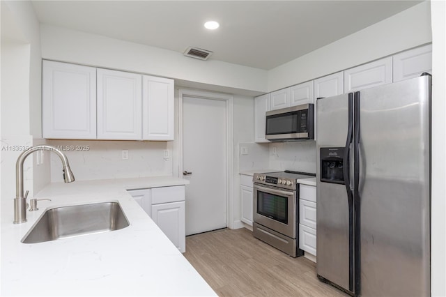 4516 Mainland Dr, Tamarac, FL 33319 - kitchen featuring appliances with stainless steel finishes, white cabinetry, decorative backsplash, light wood finished floors, and recessed lighting