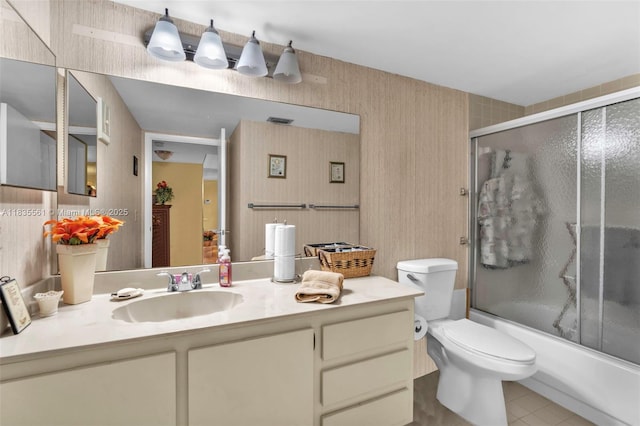 10400 NW 30th Ct Unit 305, Sunrise, FL 33322 - bathroom with vanity, bath / shower combo with glass door, tile patterned floors, and wallpapered walls