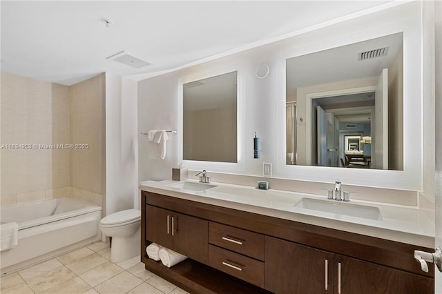 17375 Collins Ave Unit 1004, Sunny Isles Beach, FL 33160 - bathroom featuring double vanity, a shower, a bath, and tile patterned floors