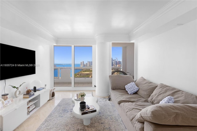 1717 N Bayshore Dr Unit A-3453, Miami, FL 33132 - living room with crown molding and a skyline view