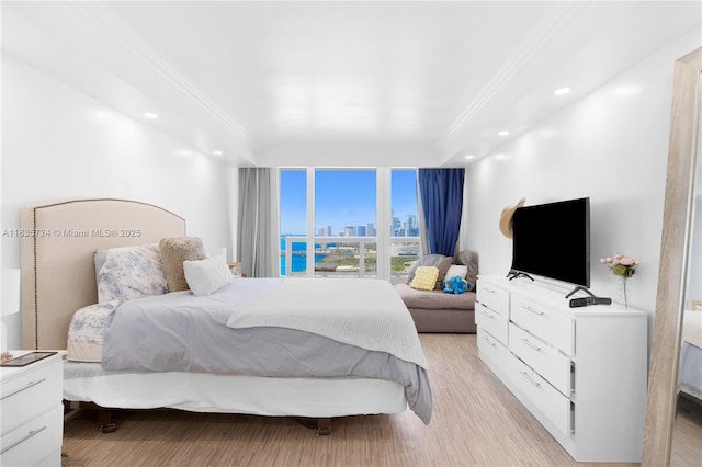1717 N Bayshore Dr Unit A-3453, Miami, FL 33132 - bedroom with ornamental molding, recessed lighting, and light wood-style flooring