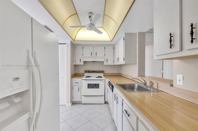 7331 NW 18th St Unit 205, Margate, FL 33063 - kitchen featuring white appliances, ceiling fan, light countertops, and light tile patterned floors