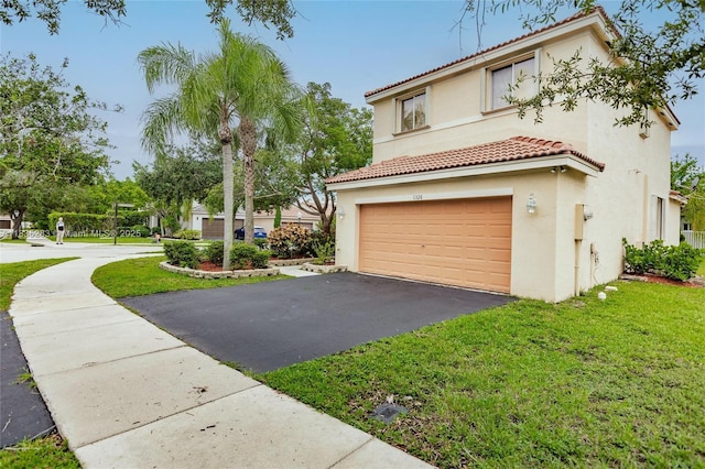 1326 Majesty Ter, Weston, FL 33327 - view of front facade with stucco siding, a tiled roof, an attached garage, and a front lawn