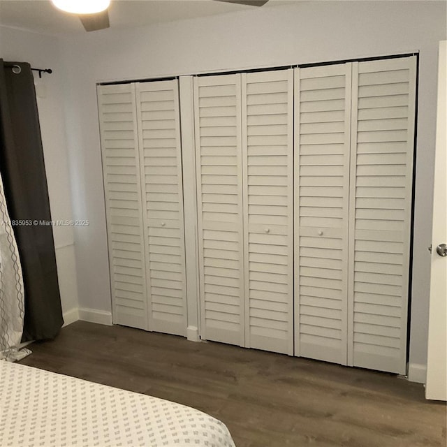 9201 Sunrise Lakes Blvd Unit 205, Sunrise, FL 33322 - unfurnished bedroom with wood finished floors, a closet, and a ceiling fan
