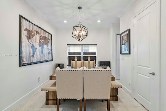 217 SW 11th St, Fort Lauderdale, FL 33315 - dining space featuring a chandelier, ornamental molding, recessed lighting, and light tile patterned floors