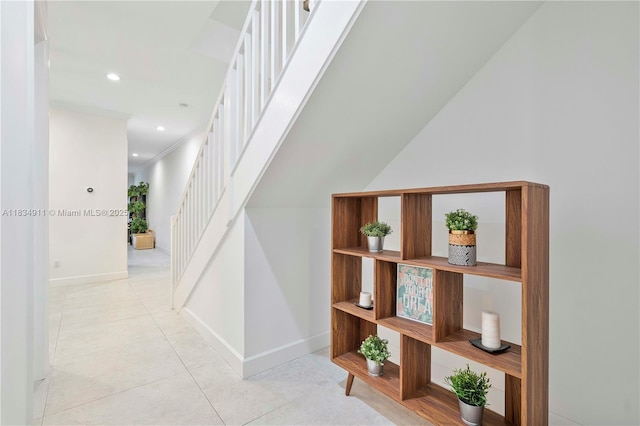 217 SW 11th St, Fort Lauderdale, FL 33315 - corridor featuring stairs, recessed lighting, and light tile patterned flooring