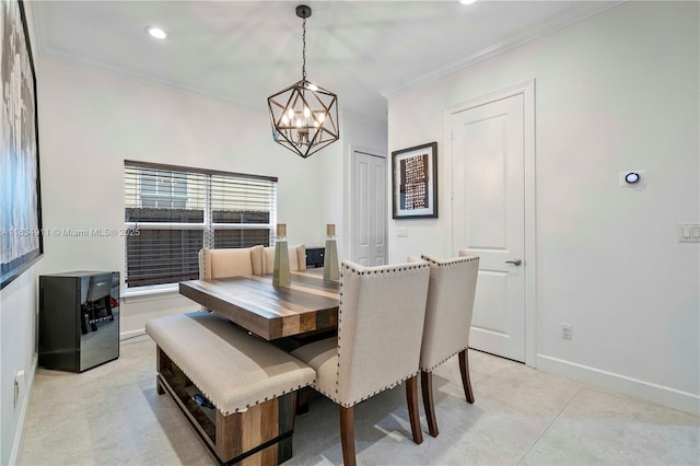 217 SW 11th St, Fort Lauderdale, FL 33315 - dining space with a chandelier, crown molding, and recessed lighting