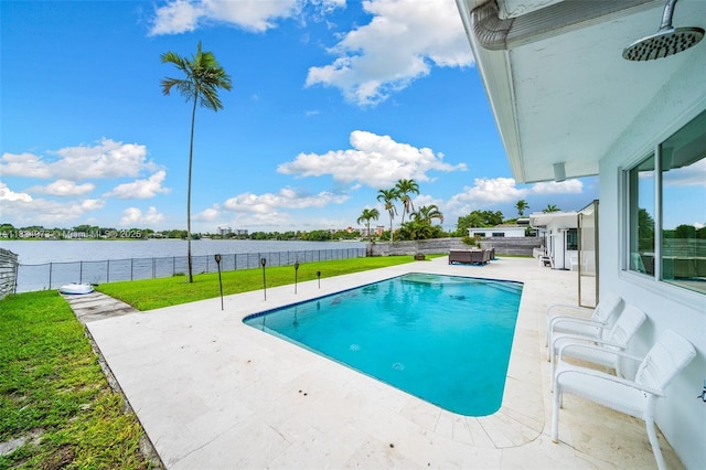 1930 NE 193rd St, Miami, FL 33179 - view of pool featuring a patio, a water view, and a fenced backyard
