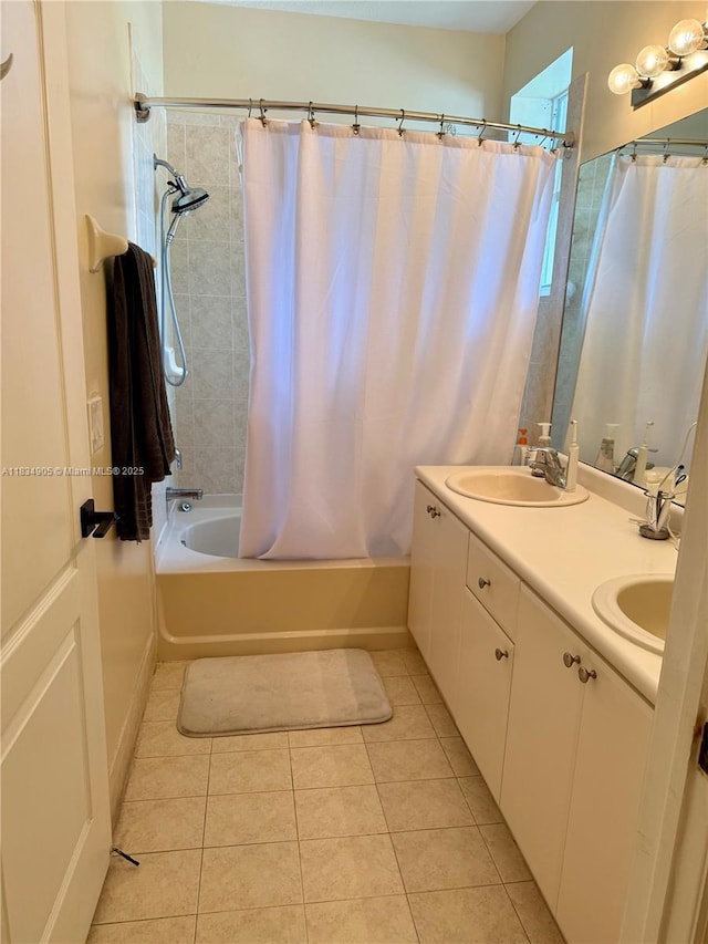 14902 SW 23rd Way, Miami, FL 33185 - full bathroom featuring shower / bath combo with shower curtain, tile patterned flooring, and double vanity