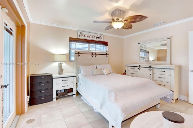 3511 Fairfax Dr, Fort Lauderdale, FL 33312 - bedroom featuring ornamental molding, light tile patterned flooring, and ceiling fan