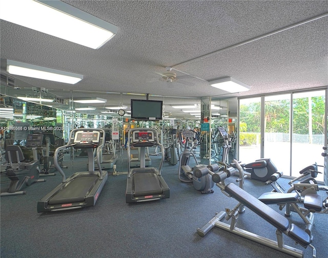 3400 NE 192nd St Unit 1403, Aventura, FL 33180 - workout area with a textured ceiling and a ceiling fan