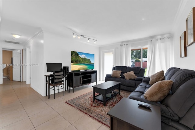 3036 N 58th Ave, Hollywood, FL 33021 - living area featuring light tile patterned floors and ornamental molding