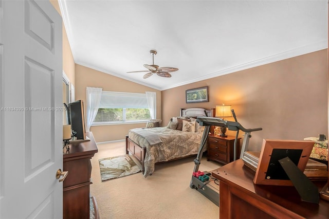 9614 NW 8th Cir, Plantation, FL 33324 - carpeted bedroom with vaulted ceiling, crown molding, and ceiling fan