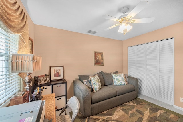 9614 NW 8th Cir, Plantation, FL 33324 - living area featuring ceiling fan and carpet floors