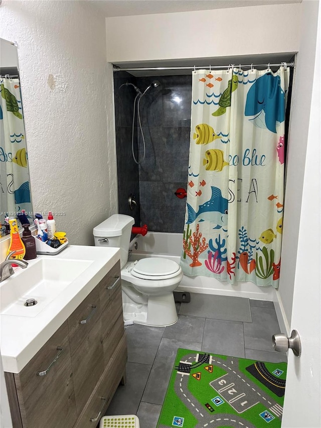 14672 SW 127th Ct, Miami, FL 33186 - bathroom with a textured wall, vanity, tile patterned flooring, and shower / bath combo