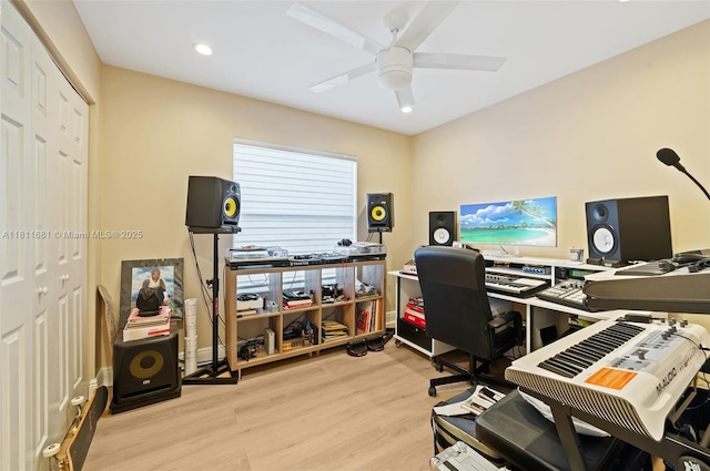 17476 SW 20th St, Miramar, FL 33029 - office with light wood-type flooring, ceiling fan, and recessed lighting